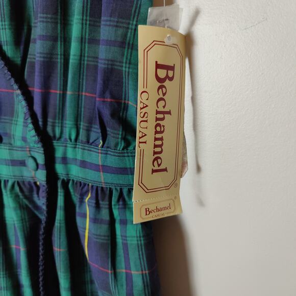 NOS 80s Vintage Women Sz 14 Bechamel Green Blue Plaid Maxi Wrap Dress Sleeveless - Picture 6 of 9